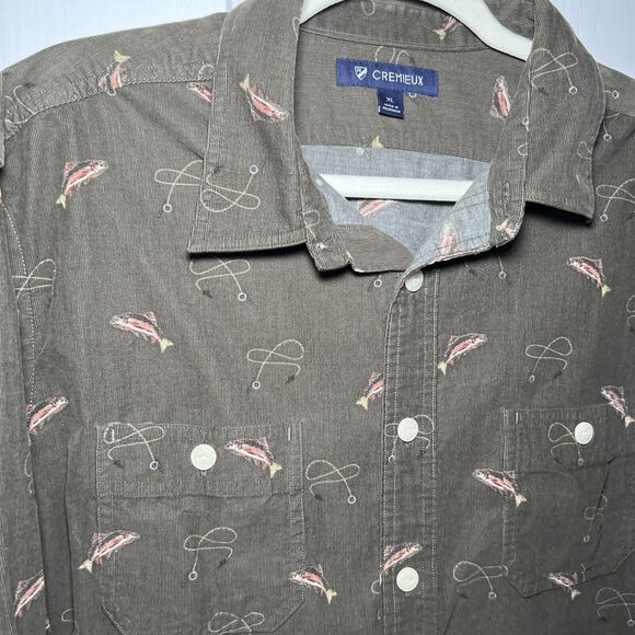 Daniel Cremieux Corduroy Button Up Shirt Size XL Brown Fishing Allover Print - Picture 1 of 9